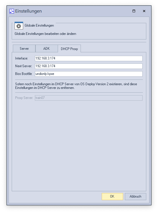 Globale DHCP Proxy Einstellungen Einstellungen von OS-Deploy