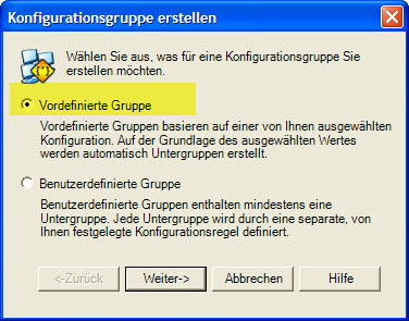 Konfigurationsgruppen für die automatische Client Verteilung