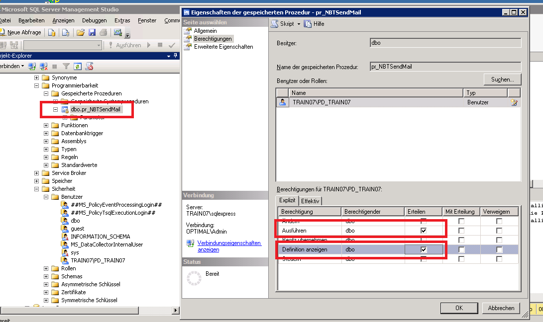 Zugriffsrechte auf NBTSendMail