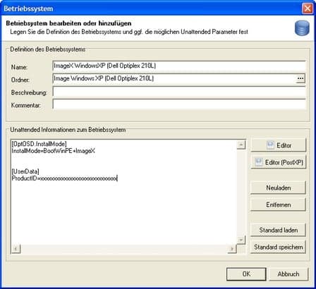 Anlegen eines Betriebssystems nach der Master Erstellung
