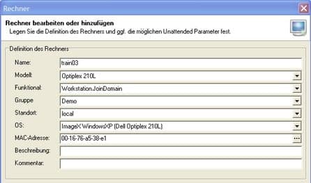Anlegen eines rechners für das Imaging