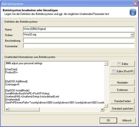 Beispiel einer unattend Konfiguration mit dem Editor für OS-Deploy