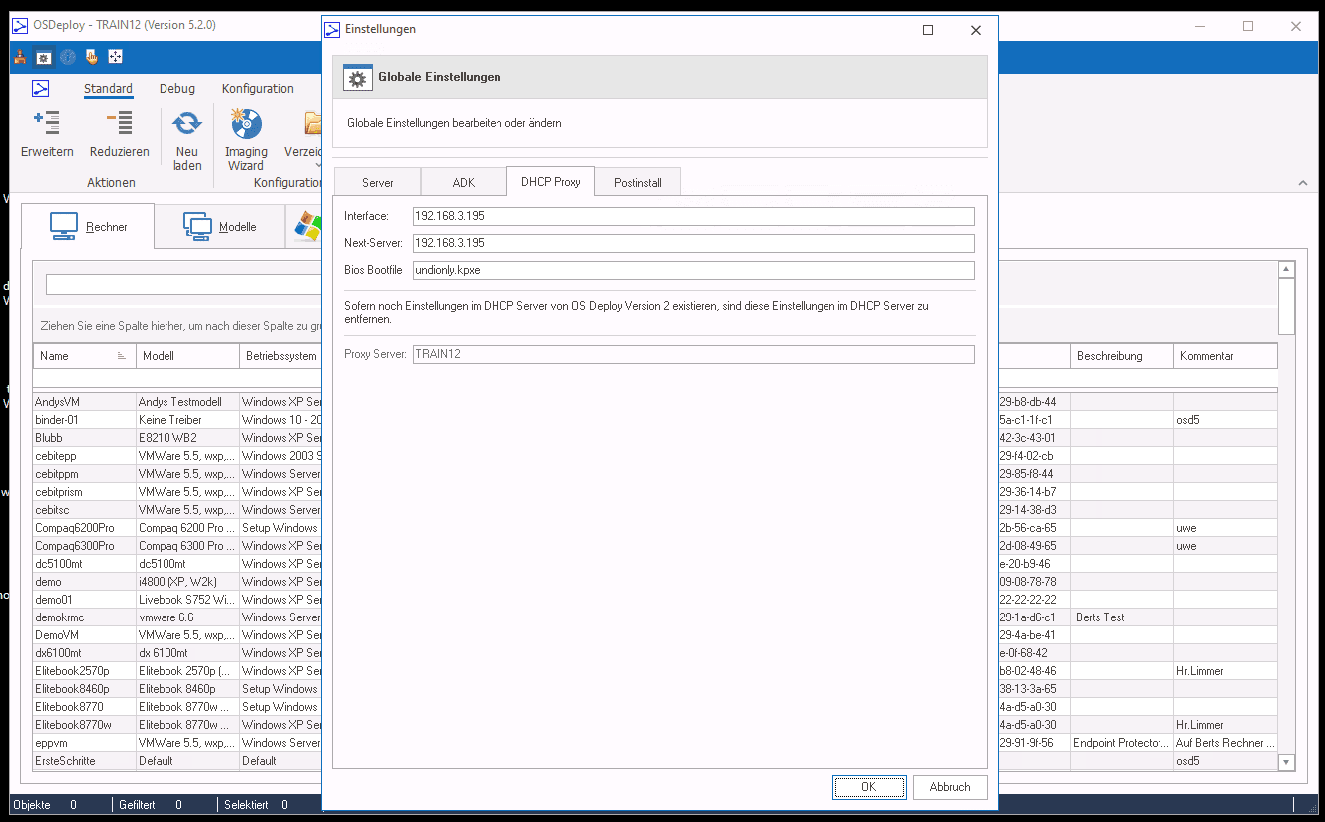 DHCP Proxy Einstellungen